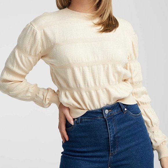Cream ecru ruched knit long sleeve sweater made in Italy NWT - Picture 1 of 8